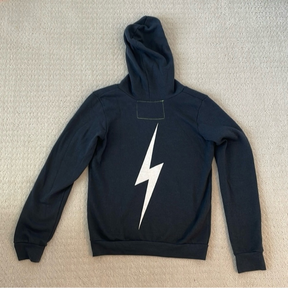 NWT Aviator Nation Charcoal Hoodie White Bolt Kids Size 14 XS